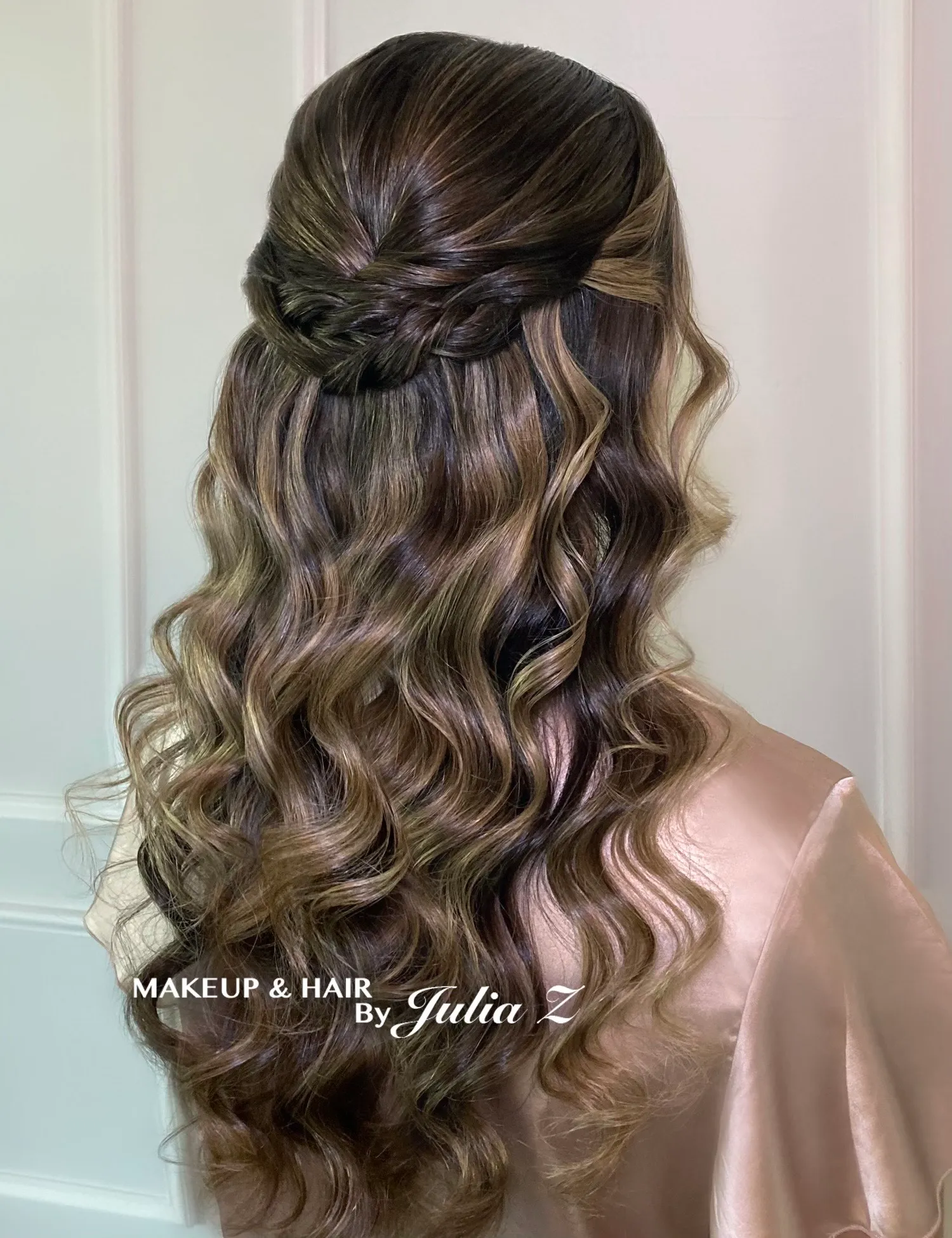 Wedding day updo and bridal makeup by Glow Salon stylists